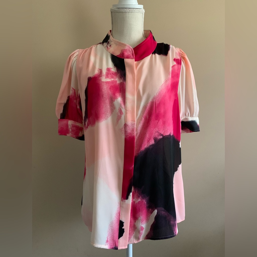 Shades of Pink and Black Patterned Blouse Top